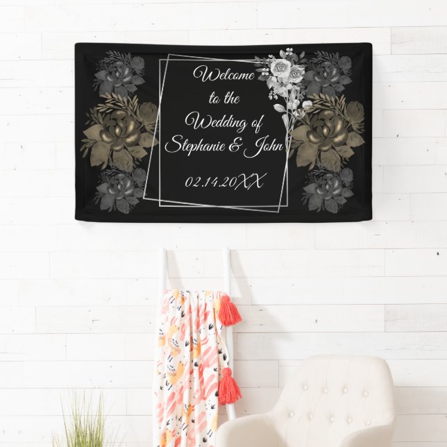 Elegant Black and White Floral Wedding Banner (Insitu)