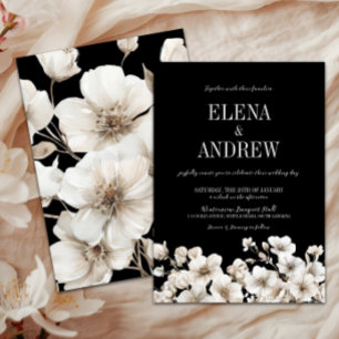 Elegant Black and White Floral Wedding Invitation