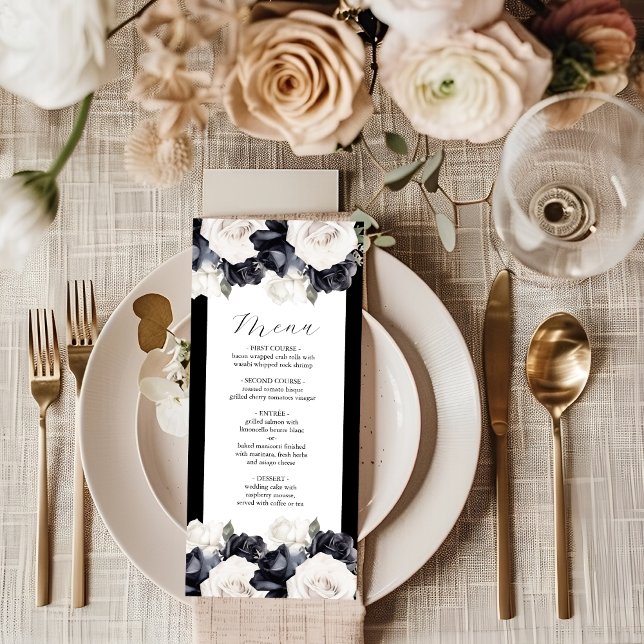 Elegant Black and White Floral Wedding Menu (Creator Uploaded)