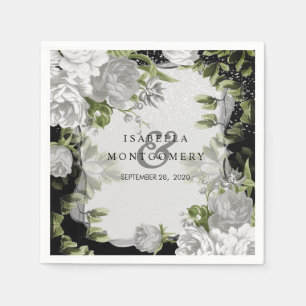Elegant Black and White Floral Wedding Napkin