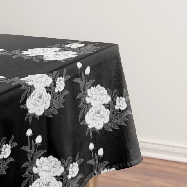 Elegant Black and White Floral Wedding / Occasion  Tablecloth (In Situ)