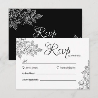 Elegant Black and White Floral Wedding RSVP Card