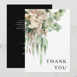 Elegant Black And White Floral Wedding Thank You Card