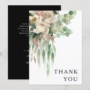 Elegant Black And White Floral Wedding Thank You Card