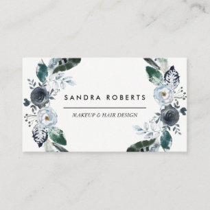 Elegant Black and White Floral Wreath Hair beauty Business Card