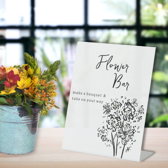 Elegant Black and White Flower Bar Pedestal Sign (Creator Uploaded)