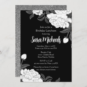 Elegant Black and White Flower Luncheon Invitation