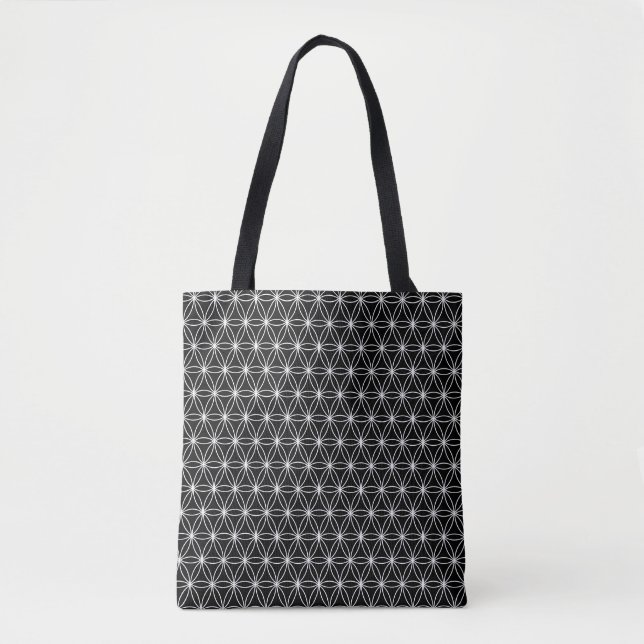Elegant black and white flower of life pattern tote bag (Front)