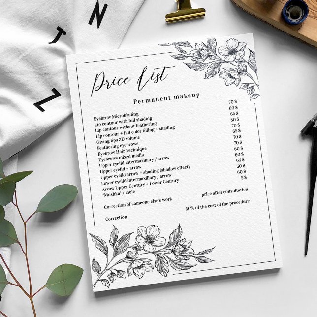 Elegant Black and White Flowers Beauty Price List (Creator Uploaded)