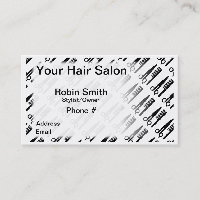 Elegant Black and White For Hair Salon & Stylists Business Card (Front)
