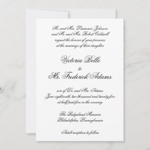 Elegant Black and White Formal Calligraphy Wedding Invitation