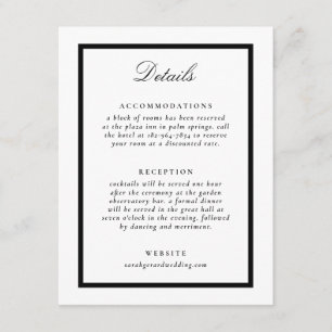 Elegant Black and White Formal Wedding Details Enclosure Card