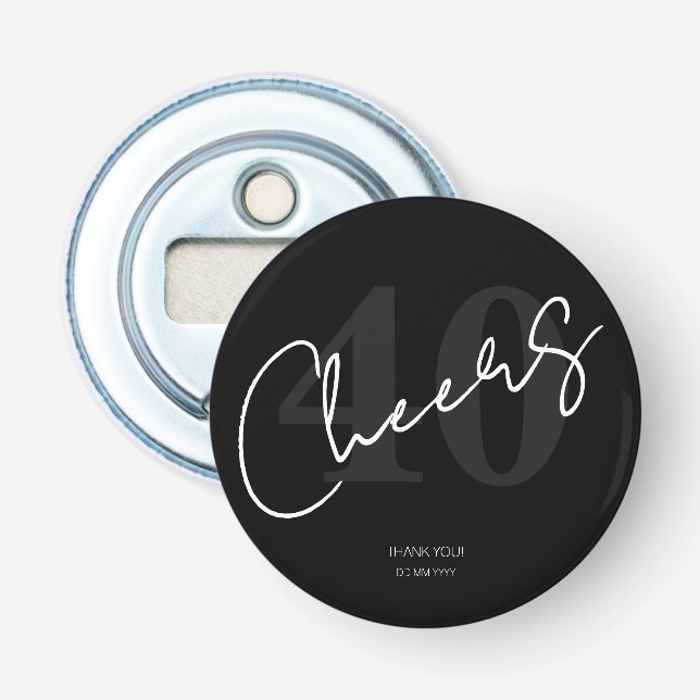 Elegant Black and White Forty 40th Birthday Bottle Opener (Front)