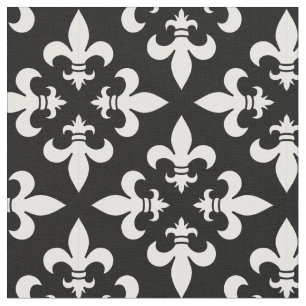 Elegant Black and White French Fleur de Lis Fabric