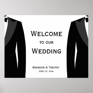 Elegant Black And White Gay Wedding Reception Sign