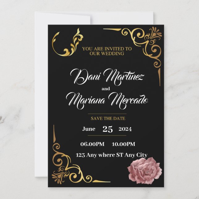 Elegant Black and White geometric flower wedding i Invitation (Front)
