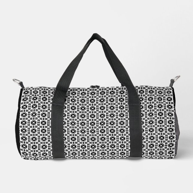 Elegant Black and White Geometric Pattern Duffle Bag (Front)