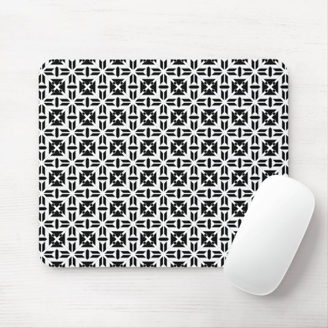 Elegant Black and White Geometric Pattern Mouse Mat (With Mouse)