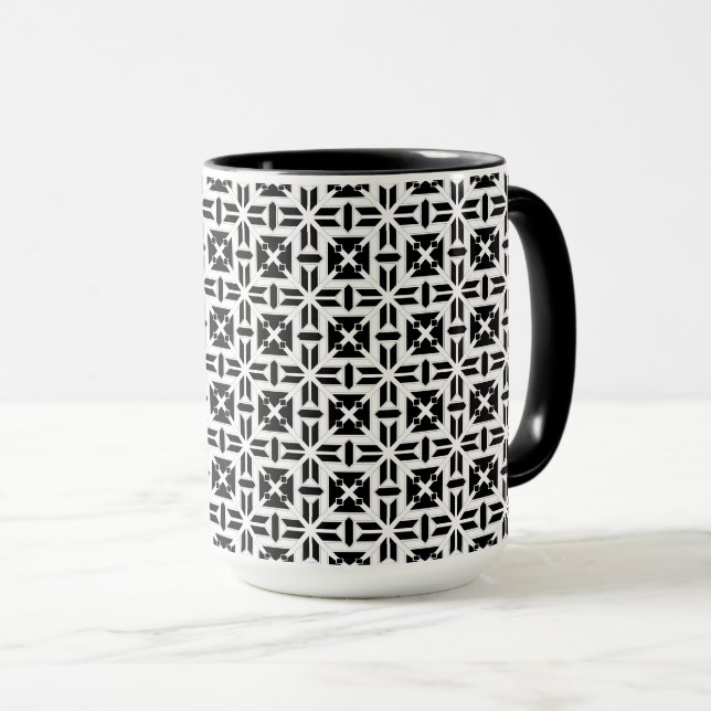 Elegant Black and White Geometric Pattern Mug (Front Right)
