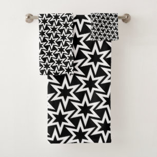 Elegant Black and White Geometric Star Pattern Bath Towel Set