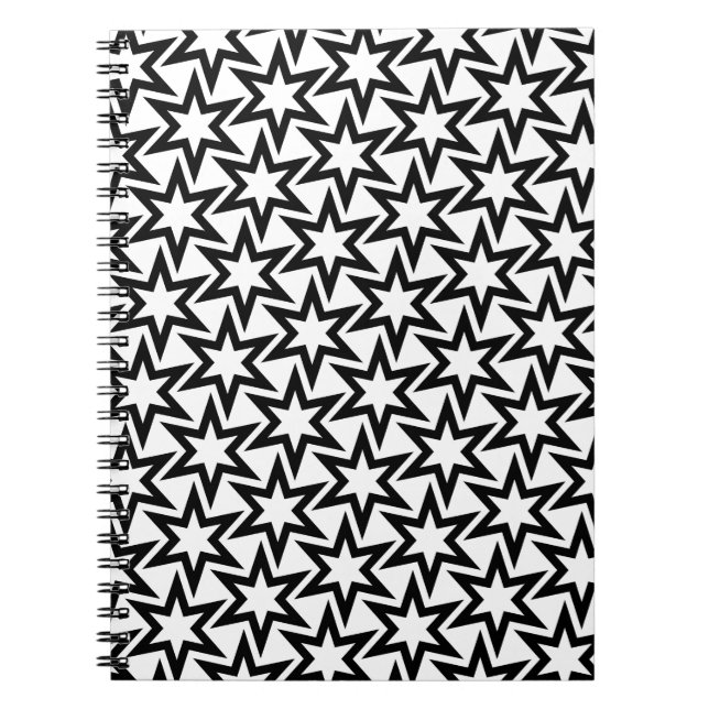 Elegant Black and White Geometric Star Pattern Notebook (Front)