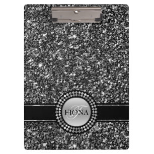 Elegant Black And White Glitter Clipboard