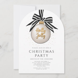 Elegant Black And White Gold Christmas Party Invitation