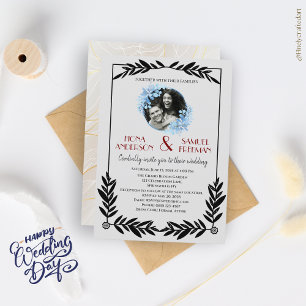 Elegant Black and White Gold Custom Photo Wedding Invitation
