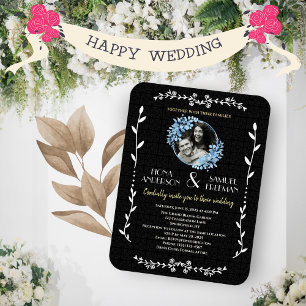 Elegant Black and White Gold Custom Photo Wedding Magnet