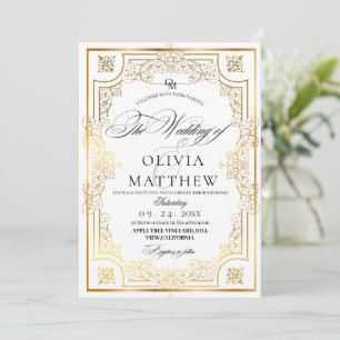 Elegant Black and White Gold Photo Wedding Invitation