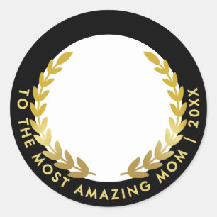 Elegant Black And White Gold Wreath Award Photo Classic Round Sticker