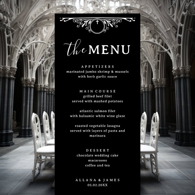 Elegant Black and White Goth Wedding  Menu (Creator Uploaded)