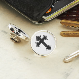 Elegant Black and White Gothic Cross Lapel Pin