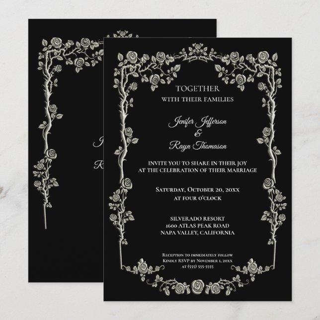 Elegant black and white Gothic wedding Invitation (Front/Back)