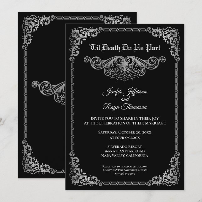 Elegant black and white Gothic wedding Invitation (Front/Back)
