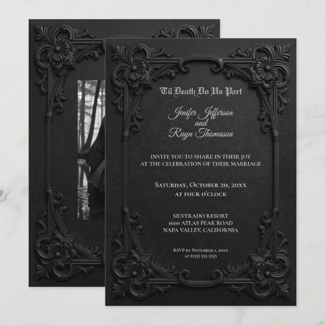 Elegant black and white Gothic wedding Invitation (Front/Back)