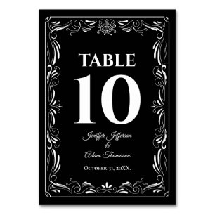 Elegant black and white Gothic Wedding Table Number