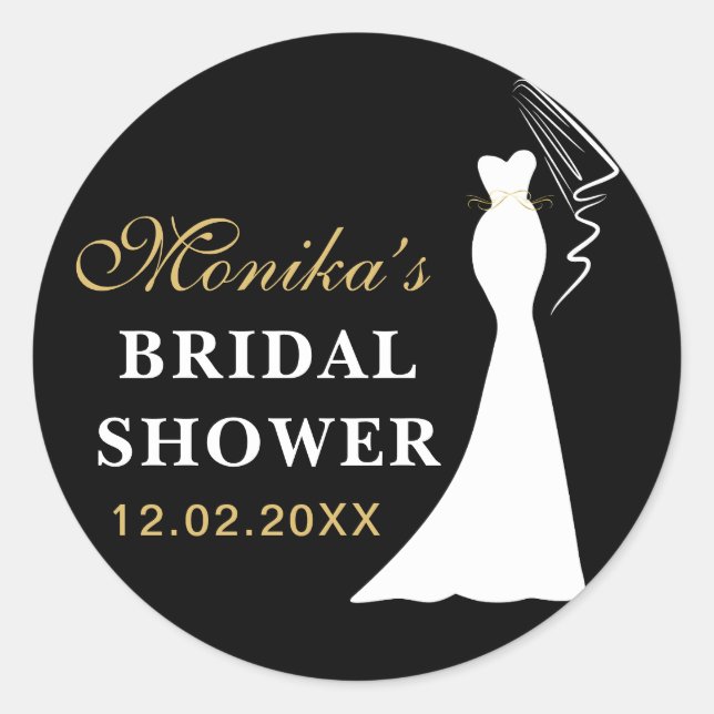 Elegant Black and White Gown Bridal Shower Welcome Classic Round Sticker (Front)