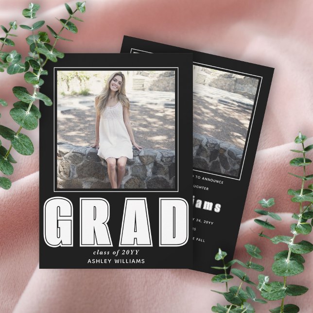 Elegant black and white GRAD Class of 2025 photo Announcement (Creator Uploaded)