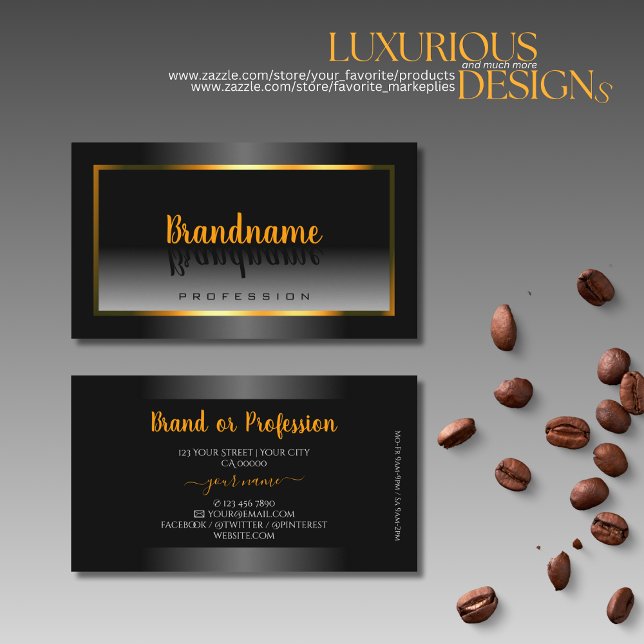 Elegant Black and White Gradient Orange Gold Frame Business Card (Creator Uploaded)