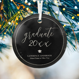 Elegant Black and White Graduate 2026 Graduation Glass Tree Decoration