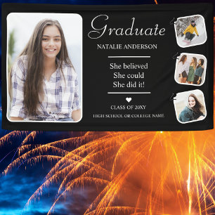 Elegant Black and White Graduate Photo Graduation  Banner