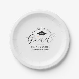 elegant black and white graduation Paper Plate