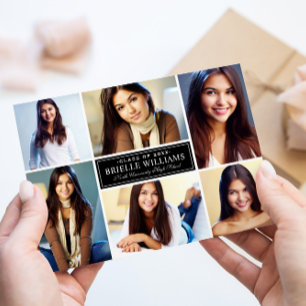 Elegant Black and White Graduation Photo Collage Announcement