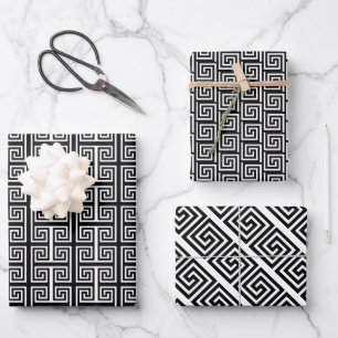 Elegant black and white Greek keyt meander pattern Wrapping Paper Sheet