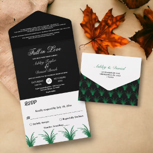 Elegant Black And White Green Grass Fall Wedding All In One Invitation