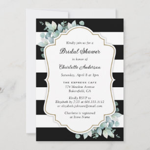 Elegant Black and White Greenery Bridal Shower Invitation