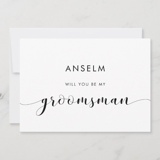 Elegant Black and White Groomsman Proposal Card (Front)