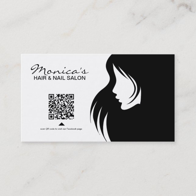 Elegant Black and White Hair and Nail Salon Business Card (Front)