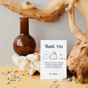 Elegant Black and white Halloween baby shower  Thank You Card